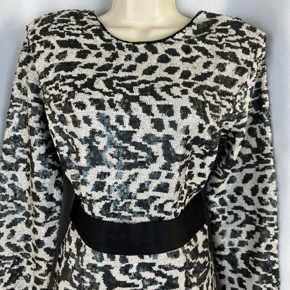 NEW ROTATE Wanda Sequined Mini Dress in White Black Raven Combo $370 - Picture 4 of 13